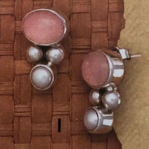 SILPADA Vintage 925 Sterling Silver Pink Rose Quartz & Pearl Post Earrings P0551